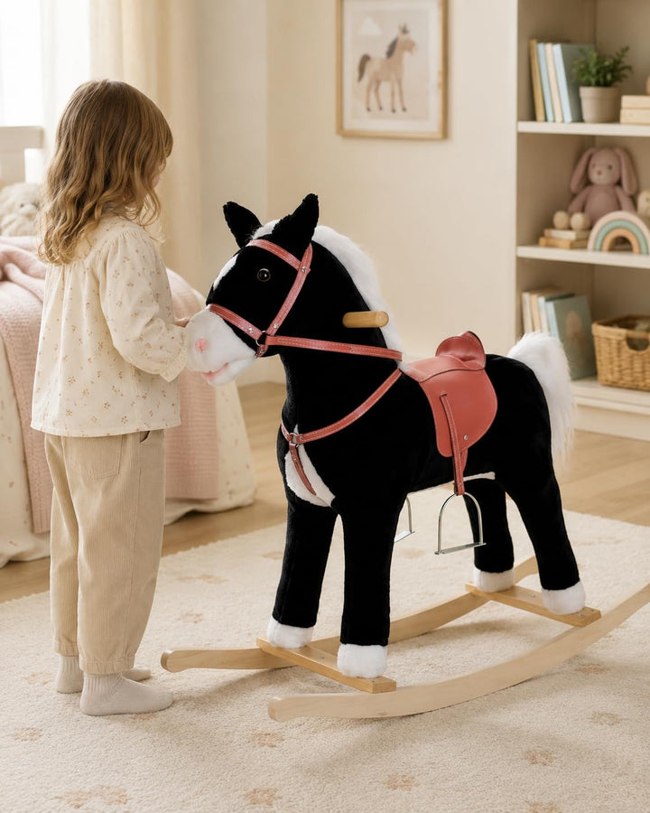 Sweety-Toys 90273 Schaukelpferd Blacky mit 2 Sounds -bewegliches Maul und Schwanz