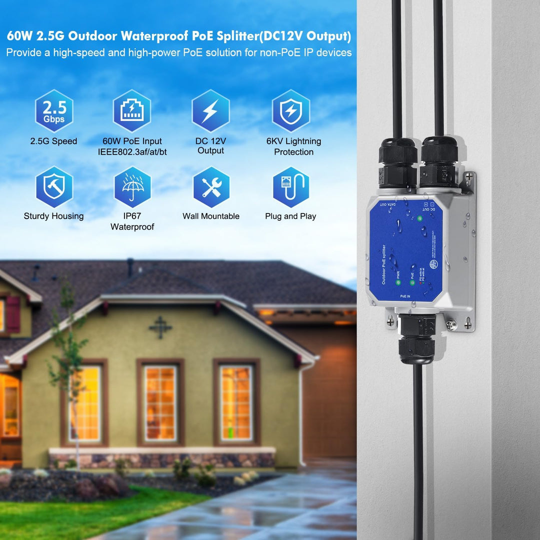 MokerLink IP67 Outdoor 2.5 Gigabit PoE Splitter, 10/100/1000/2500Mbps, IEEE 802.3 af/at/bt PoE in, D