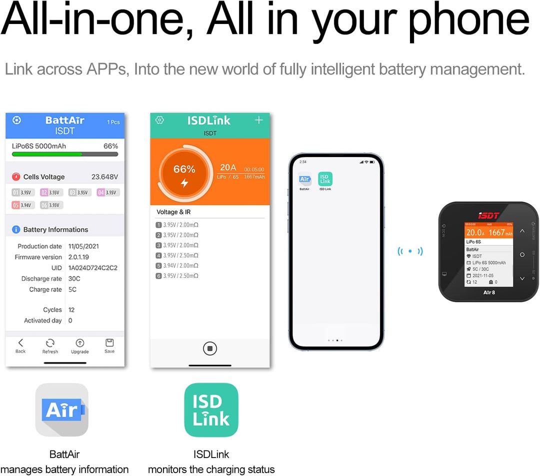 ISDT AIR8 500W 20A Lipo Akku Balance Ladegerät Smart Digital Ladegerät für RC 1-8S Akku Batterien, 5