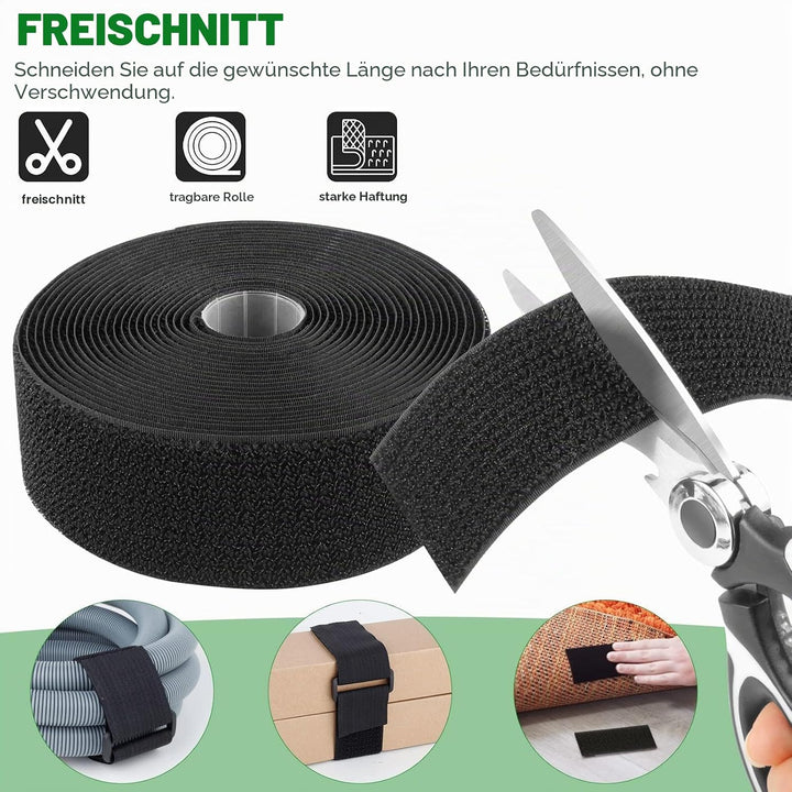 6m klettband kabelbinder mit 30 Schnalle, Frei Zuschneidbar Klettverschluss Band - 5cm Breit, wieder