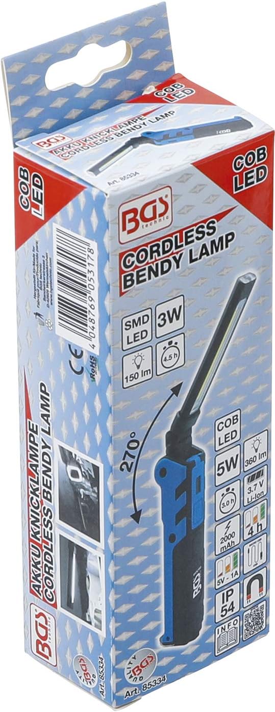BGS 85334 | Akku-Knicklampe | COB-LED 5 W | 360 lm | USB-C | Kopflicht 3 W LED, 150 lm | Lampenkopf