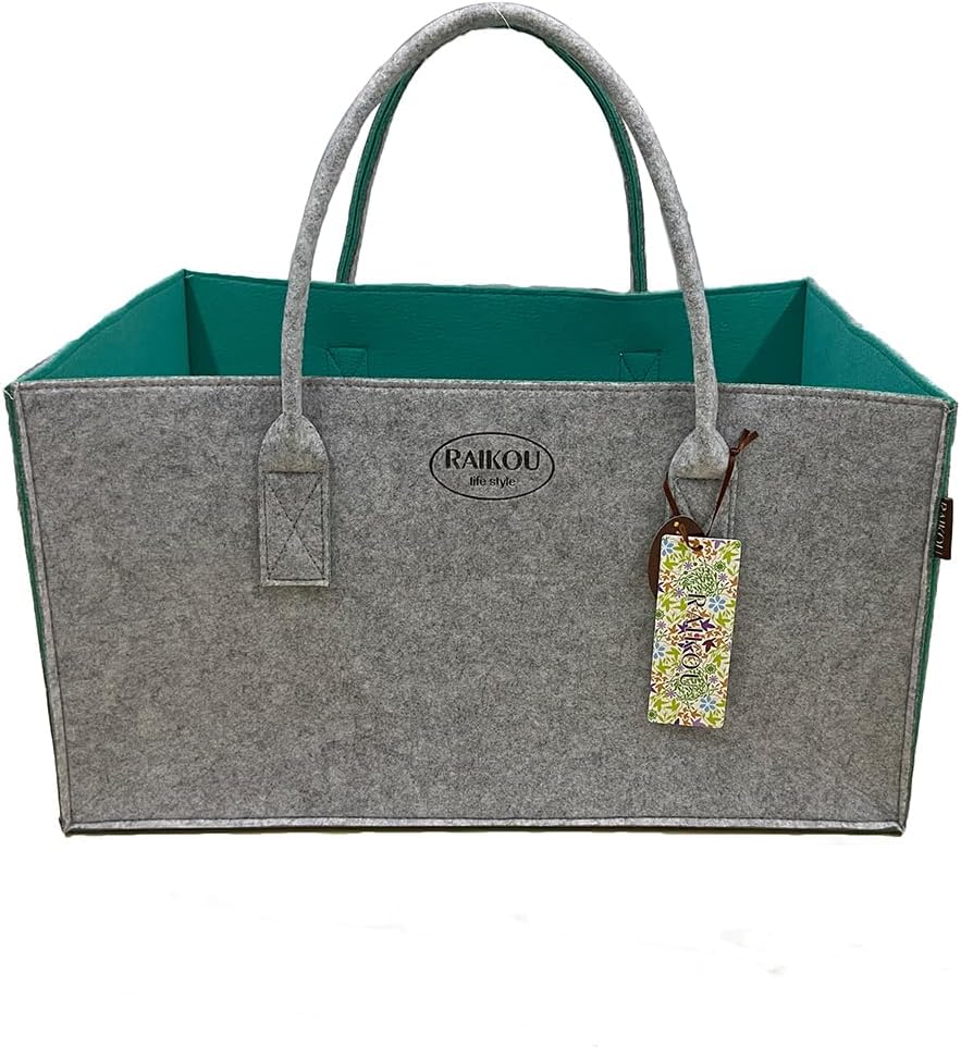 RAIKOU NEU Filztasche Shopper Holzkorb Einkaufstasche Henkeltasche Zeitungskorb Stabile Kaminholztas
