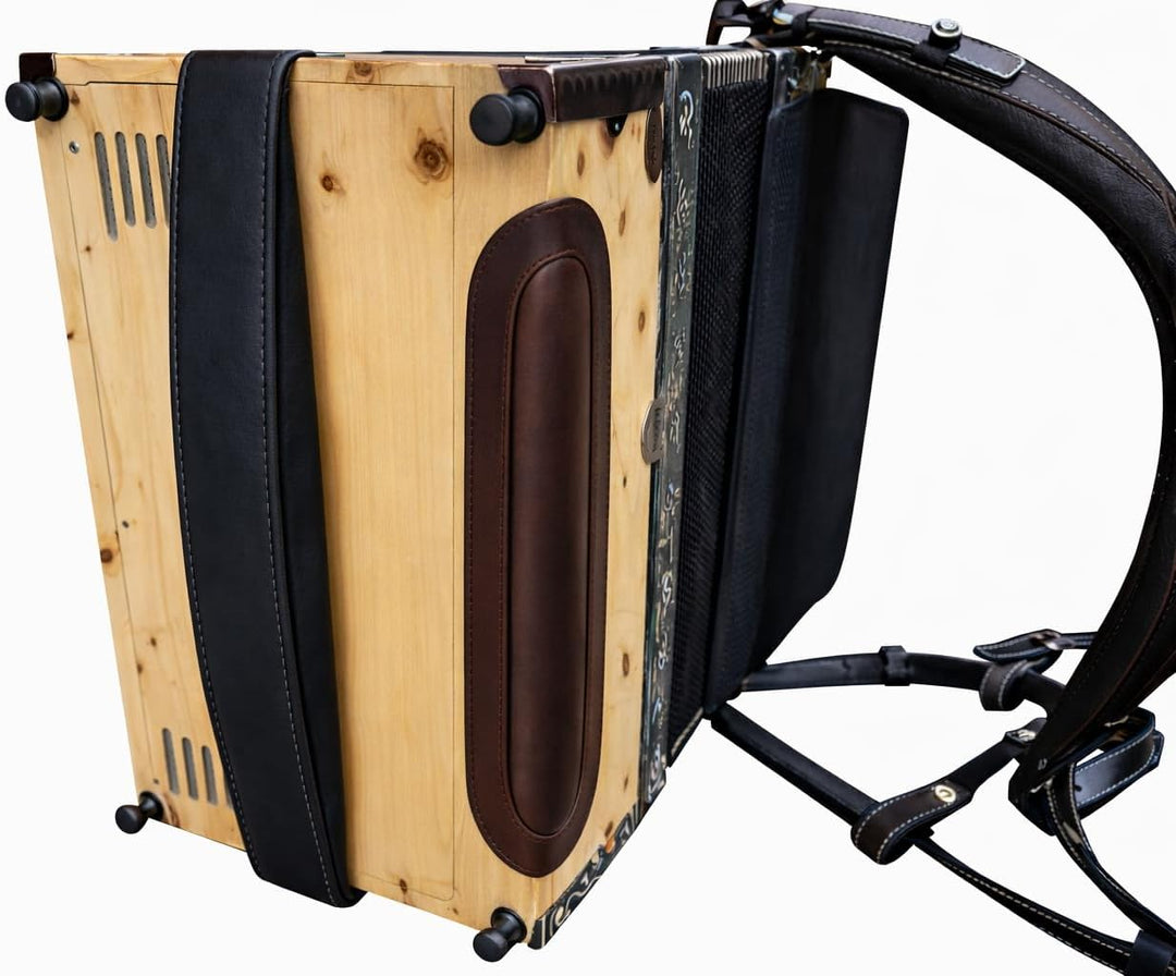 Steirische Harmonika Bassbodenleder Variante 2 + Ledereinsatz, dunkelbraun