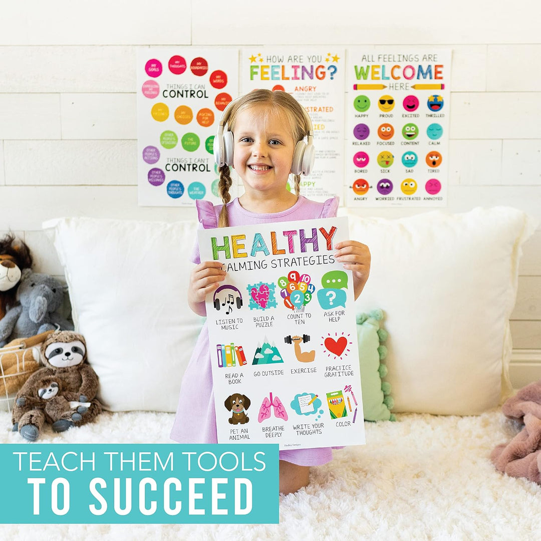 4 bunte Gefühle-Diagramme für Kinder, Lernposter für Wände, Liste der Gefühle, Poster für Kinder, Pe