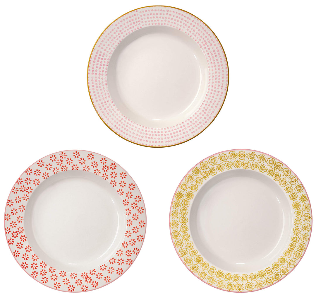 Bloomingville Suppenteller Susie, rot rosa gelb, Keramik, 3er Set