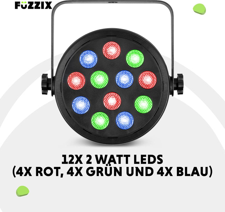 Fuzzix PLF12 - LED Par Strahler, 12x 2 Watt LEDs - 4er Set - Discolicht Partylicht, RGB Strahler mit