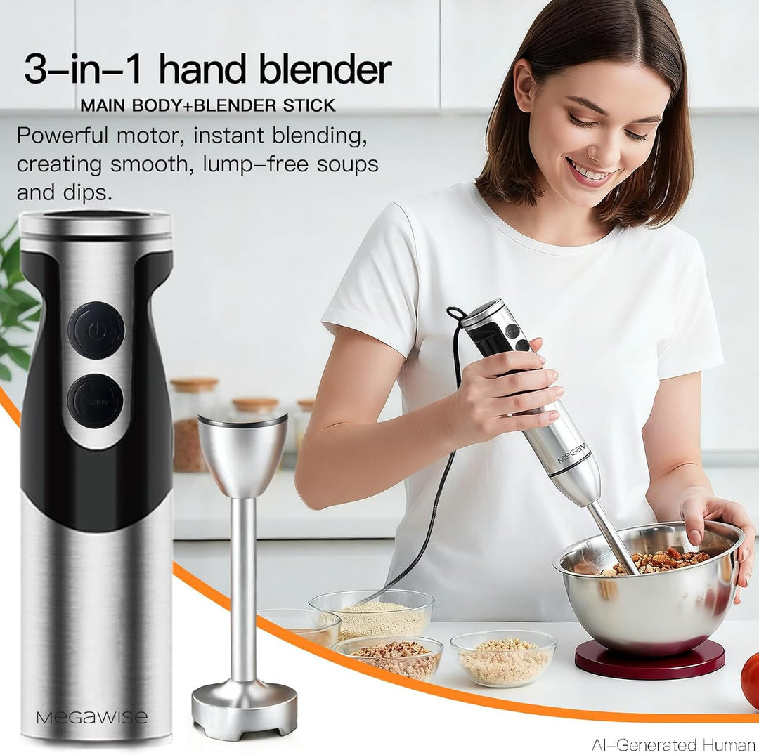 MegaWise 3-in-1 Stabmixer mit Titanbeschichtung, 400W Leistung mit 12 Geschwindigkeiten, 80% Schärfe