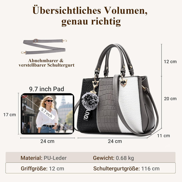 DIRRONA Elegant Damen Handtasche Schultertasche Gross Kapazität Umhängetasche Beiläufig Reise Tasche