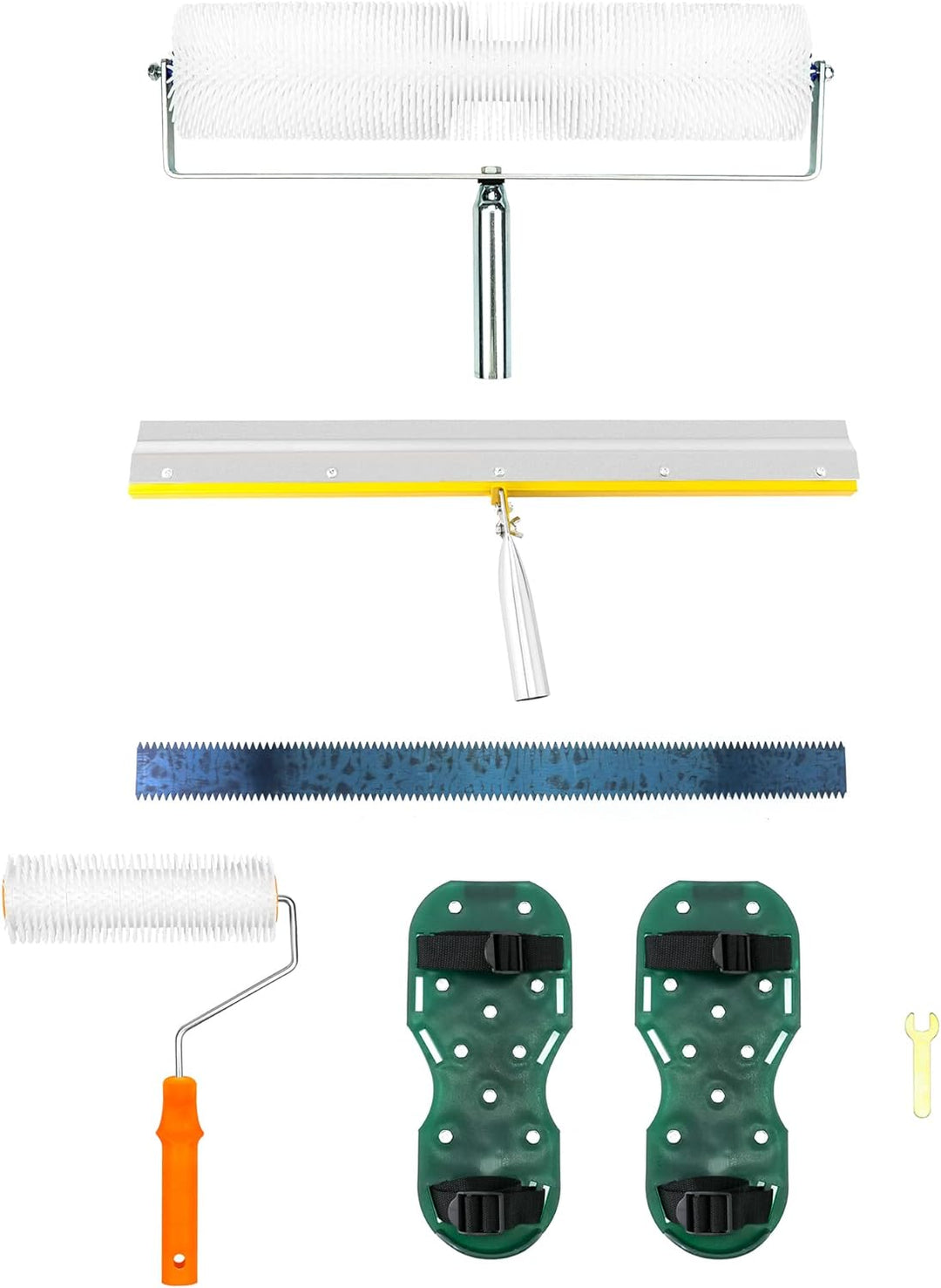 QWORK® Bodenbeschichtung Set, Entlüftungswalze+Epoxid Spike Schuhe+Stehrakel Grossflächenrakel 4 Stü