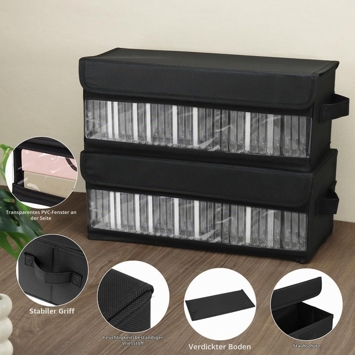 QWORK® 2Stück CD-Aufbewahrungsboxen, 36 x 14 x 6 cm, schwarzer Stoff-Organizer für 30 Standard-CD-Hü