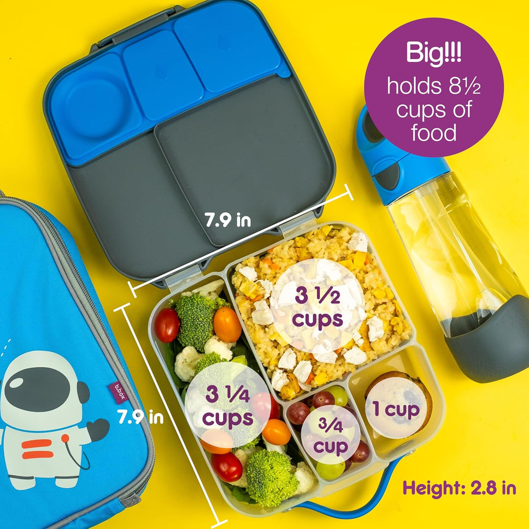 b.box Brotdose | Grosse Bento-Box mit 4 Fächern (2 auslaufsicher), herausnehmbarer Trenner, Gel-Kühl