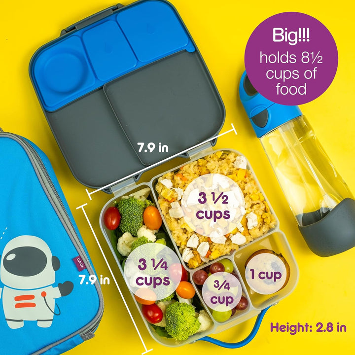 b.box Brotdose | Grosse Bento-Box mit 4 Fächern (2 auslaufsicher), herausnehmbarer Trenner, Gel-Kühl