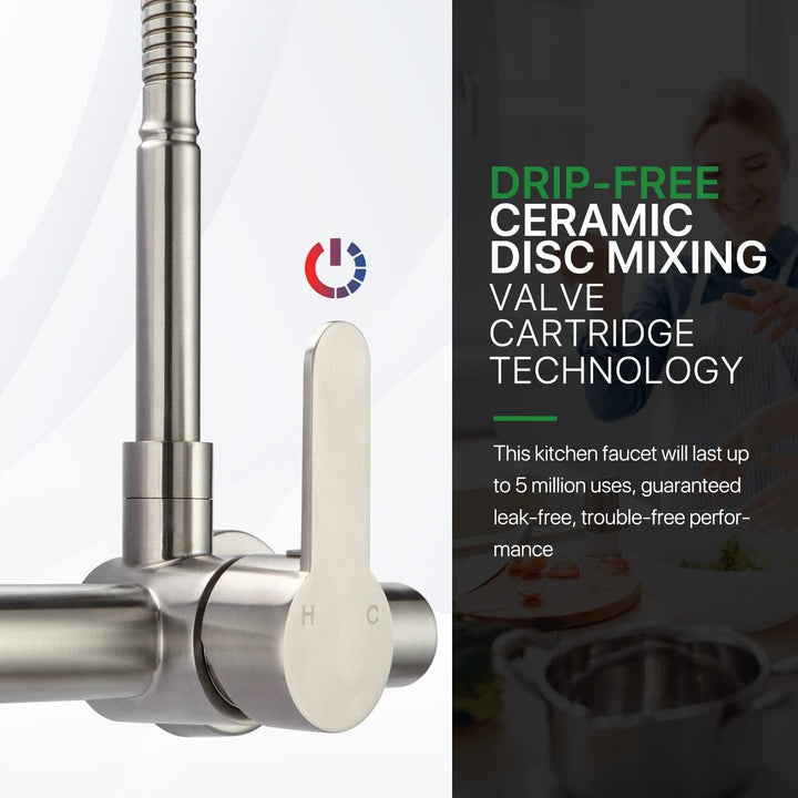 Wasserhahn Wandmontage, Einhebelmischer Küche Wandarmatur, Edelstahl Kalt und Heiss Küchenarmatur Wa