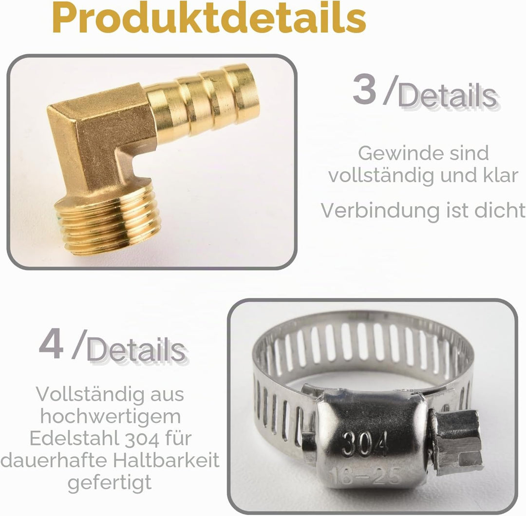 6 Stück 1/2"Aussengewinde Winkel 90° Messing Schlauchanschluss, PT 1/2 Zoll x 12 mm Kupplung Anschlu