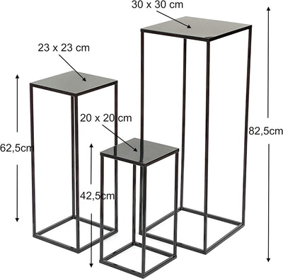 DanDiBo Blumenhocker Metall Schwarz Eckig 3er Set Blumenständer Beistelltisch 434 Blumensäule Modern