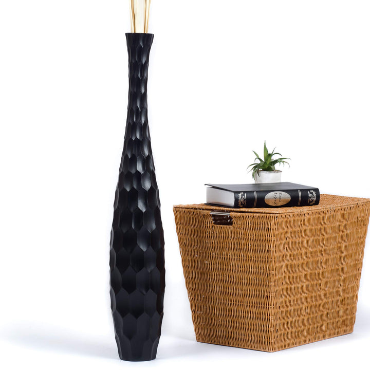 Leewadee Grosse Bodenvase für Dekozweige hohe Standvase Design Holzvase, Holz, 90 cm, Schwarz 90 cm