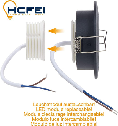 HCFEI LED Einbaustrahler dimmbar schwarz schwenkbar 5W flach 230V Einbau-Spot Strahler Einbauspot 68