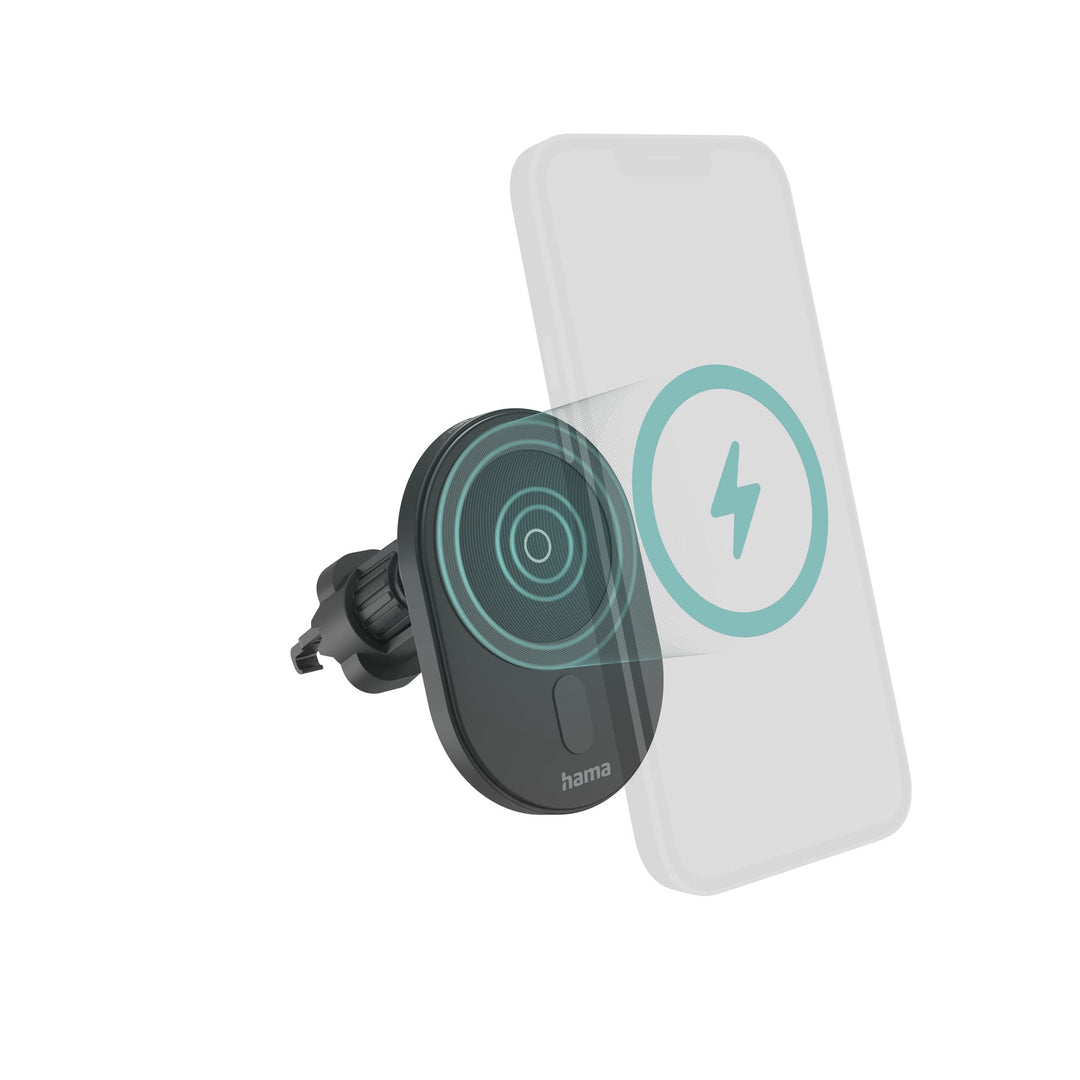 Hama Auto Ladegerät, Kfz Handy Ladegerät 15 Watt kabellos für iPhone (Magnetisch laden, Ladeadapter