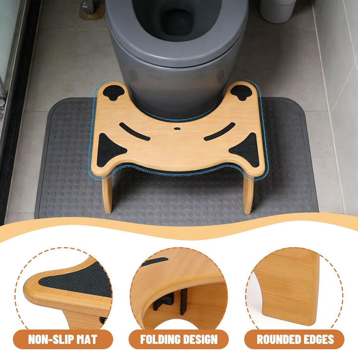 Faltbarer Toilettenhocker aus Bambus mit Katzendesign, grosser, Rutschfester Badezimmer-Tritthocker