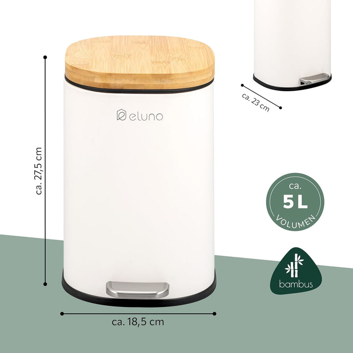 eluno Kosmetikeimer FRAMURA, Treteimer, 5 Liter Fassungsvermögen, Mülleimer mit Soft-Close Bambusdec