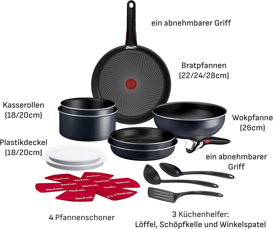 Tefal Ingenio Enjoy 17-tlg. Kochgeschirr-Set, Antihaftversiegelung, stapelbar, Thermo-Signal, für al