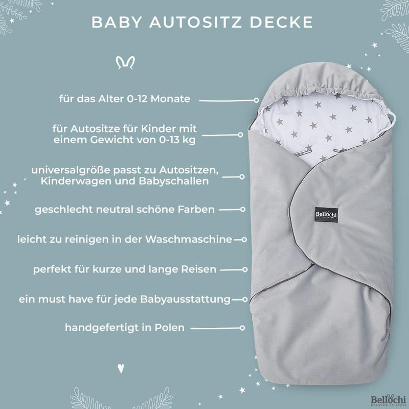 Premium Einschlagdecke Babyschale, Baby Erstausstattung aus Baumwolle für Autositz, Kuscheldecke für