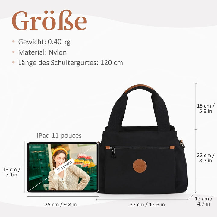 DIRRONA Handtasche Damen – Nylon Umhängetasche mit Verstellbaren Schultergurten, Grosse Tasche mit M