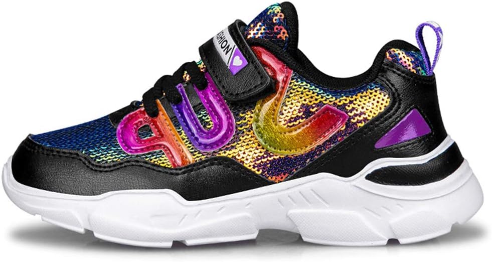 Mädchen Turnschuhe Sparkle Scales Sneaker Kinderschuhe mit Klettverschluss(28-38 EU) 27 EU Schwarz,