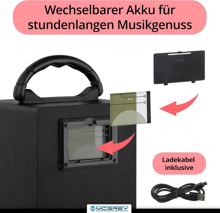 McGrey BS-20 Beachside Bluetooth Akku-Lautsprecher - Tragbare Musikbox mit Bluetooth, FM-Radio, USB/