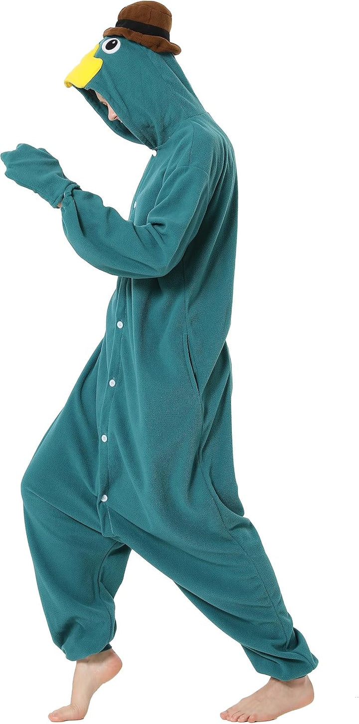 LorranTree Schnabeltier Kostüm Onesie Perry Platypus Tier Kostuem Damen Herren Schlafanzug Weihnacht