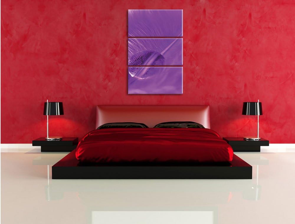 Pixxprint Wassertropfen auf Feder 3-Teiler Leinwandbild 120x80 Bild auf Leinwand