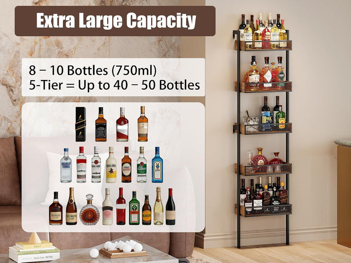 VEDECASA 5‑Stufiges Weinregal &amp; Liquor Stand – Freistehendes Flaschenregal &amp; Wand‑Display Regal für