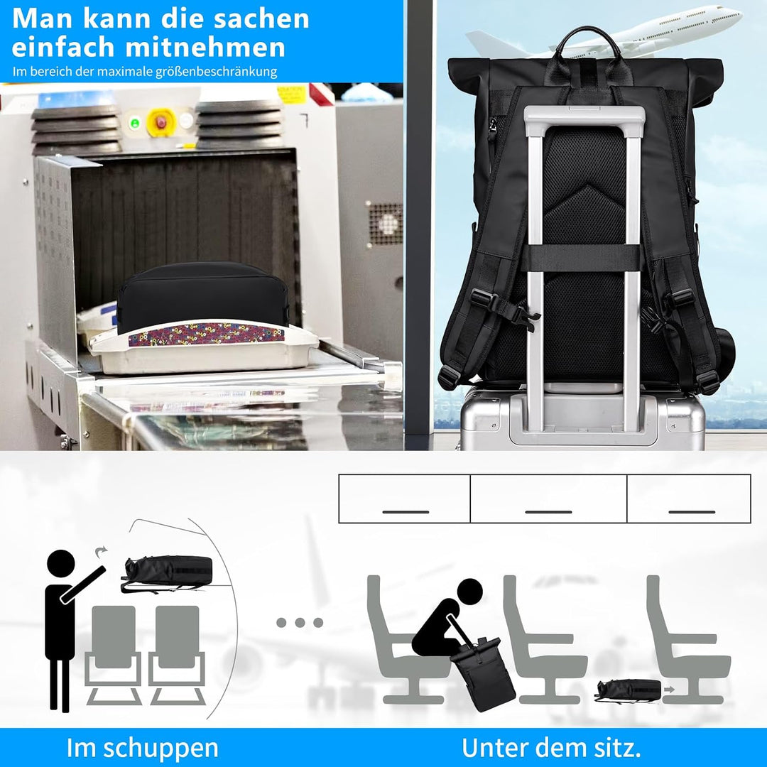 Rolltop Rucksack Damen Herren Grosser Laptop Rucksack Wasserdichter mit Computerfach 16 Zoll Rucksäc