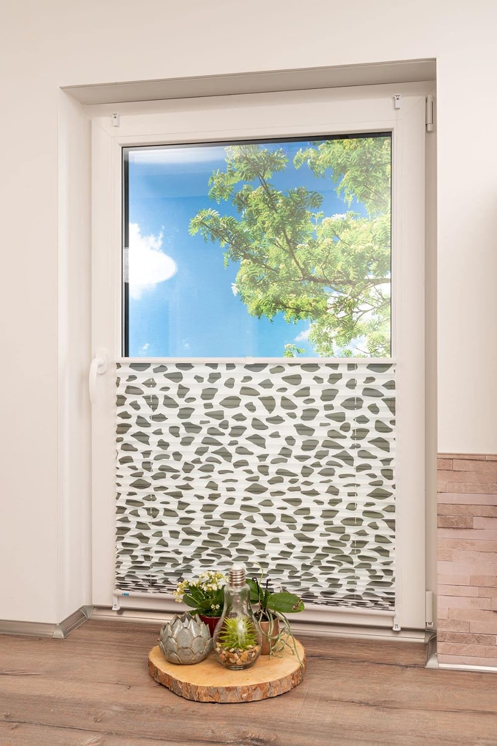 K-home Klemmfix-Plissee, Steingrau Bedruckt, 65 x 130 cm 65 x 130 cm Steingrau Bedruckt, 65 x 130 cm