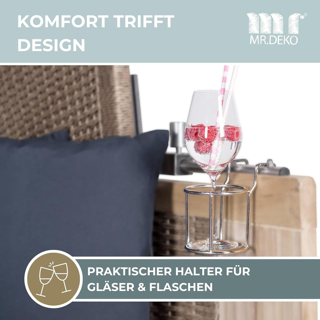 Getränkehalter für Strandkörbe - Edelstahl Halter für Gläser & Becher - Flaschenhalter für Champagne