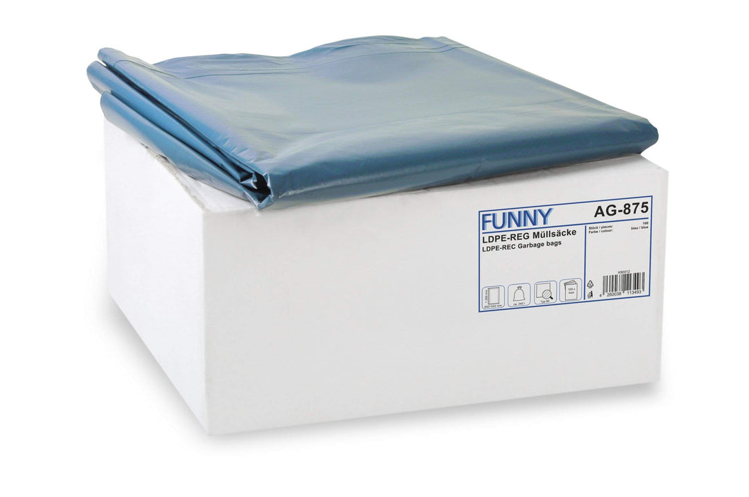 Funny LDPE-Regenerat Müllsäcke, blau, lose, 240 l, Typ 80, 1er Pack (1 x 100 Stück) Single, Single