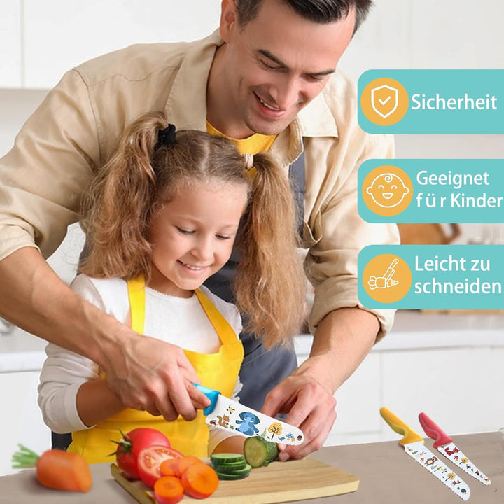 Kibbidea Kindermesser-Set 4-teilig, Küchenmesser für Kinder ab 3 Jahren, Edelstahl, Abgerundete Klin