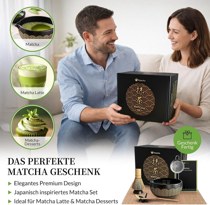 Matcha Set Japanisch, Matcha Besen Set 8-teilig – Premium Bambus Matcha Whisk (Chasen), Matcha Schal