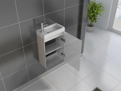 SAM Waschplatz Vega, Kleiner Waschtisch 40 x 22 cm, Sonoma-Eiche, Tür mit Push-Open-Funktion, Kunsts