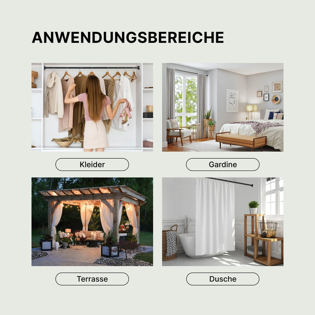 Teleskopstange zum Klemmen - Schwarz, Ø 25 mm, 2Stück - Vorhangstange ohne Bohren für Gardinen, Bäde