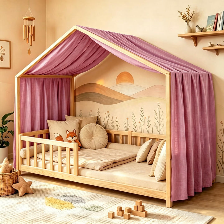 Hausbett Himmel für Kinder, 100% Baumwolle mit Bindegurt und Geschenkbox Rosa H320 x B135 cm (1er Pa