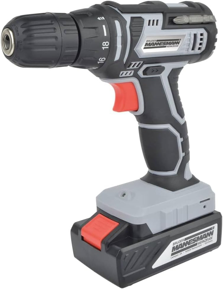 Brüder Mannesmann Akkubohrschrauber 24 V Li-Ion, 10 mm Schnellspannbohrfutter, LED-Licht, Set für He