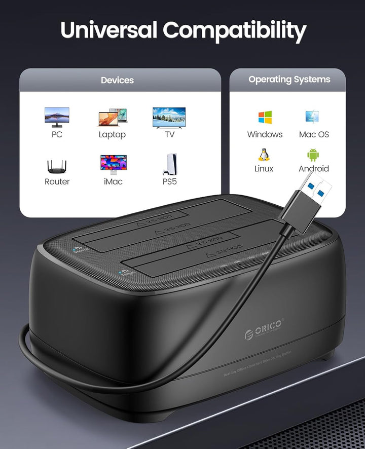 ORICO Offline-Klonen 3,5 Zoll Festplatten Dockingstation,Dualschacht USB 3.0 HDD Docking Station für