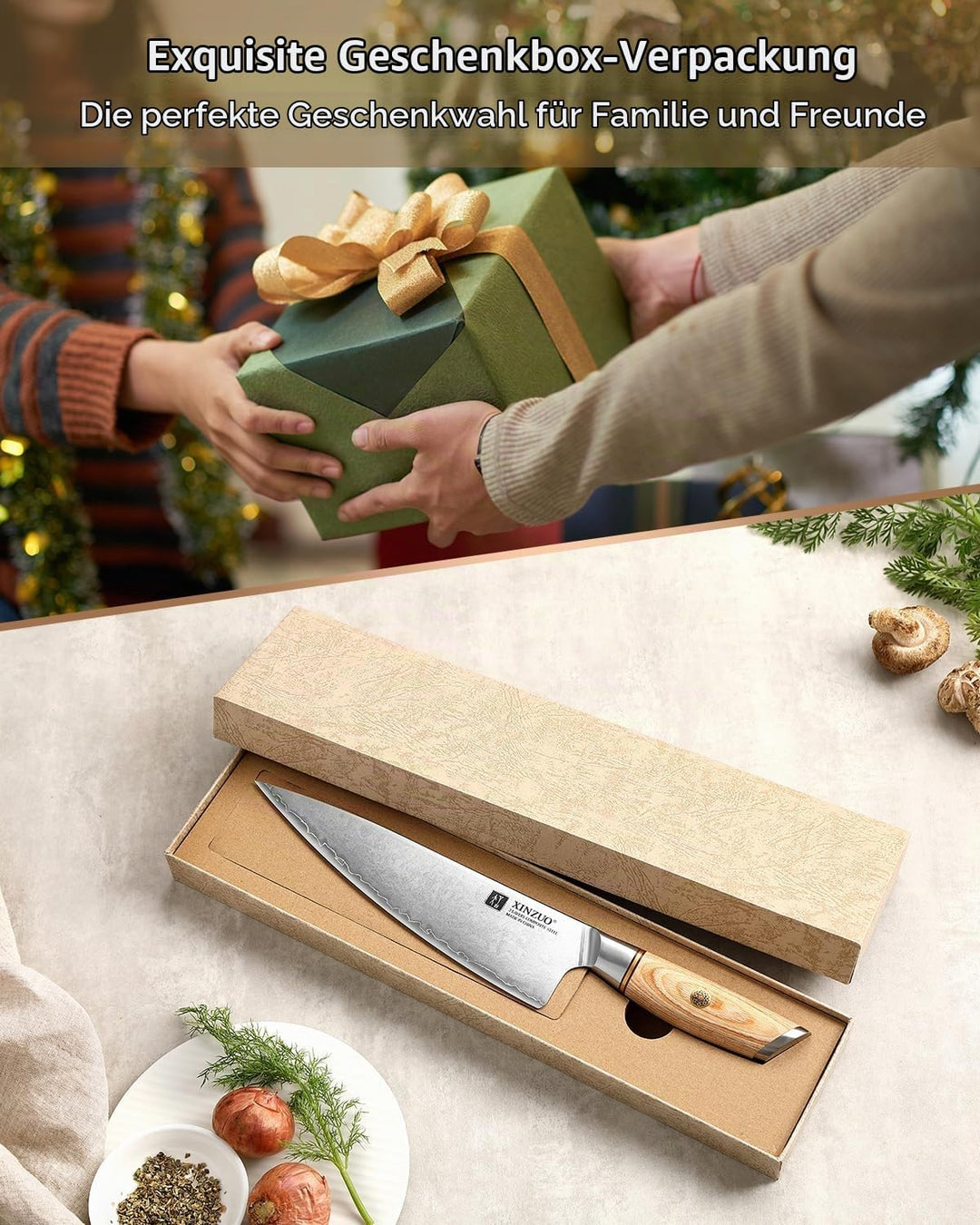 XINZUO 21.2cm Kochmesser Verbundstahl 10Cr15CoMoV, Profi Chefmesser Edelstahl Küchenmesser 3 Schicht