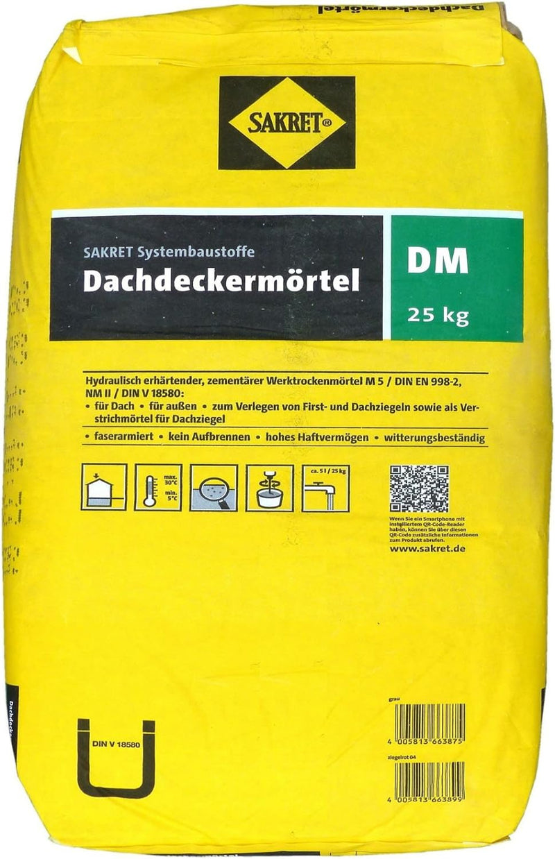 25 Kg Dachdeckermörtel ZIEGELROT faserarmiert SAKRET