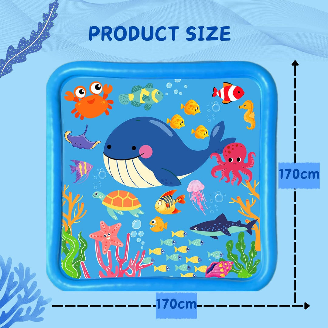 Edmirfun 170CM Splash Pad, Wasserspielmatte, Grosser Platz PVC-Spritz Sprinkler Anti-Rutsch, Kinder