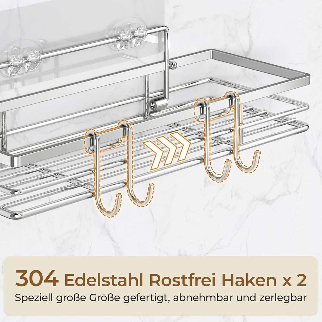 pickpiff Duschablage Ohne Bohren SUS304 Edelstahl 2 Stück Duschregal mit 2 Haken Badregal Bathroom O