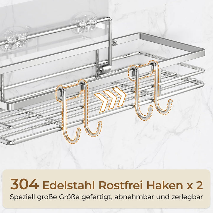 pickpiff Duschablage Ohne Bohren SUS304 Edelstahl 2 Stück Duschregal mit 2 Haken Badregal Bathroom O