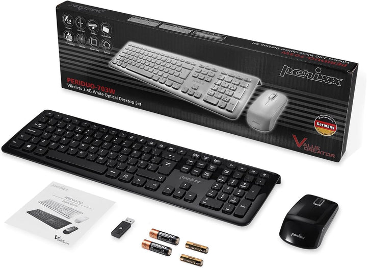 Perixx PERIDUO-703B DE, Kabellose Tastatur und Maus Set, 2.4G Funkt mit bis zu 10m Reichweite, Mini