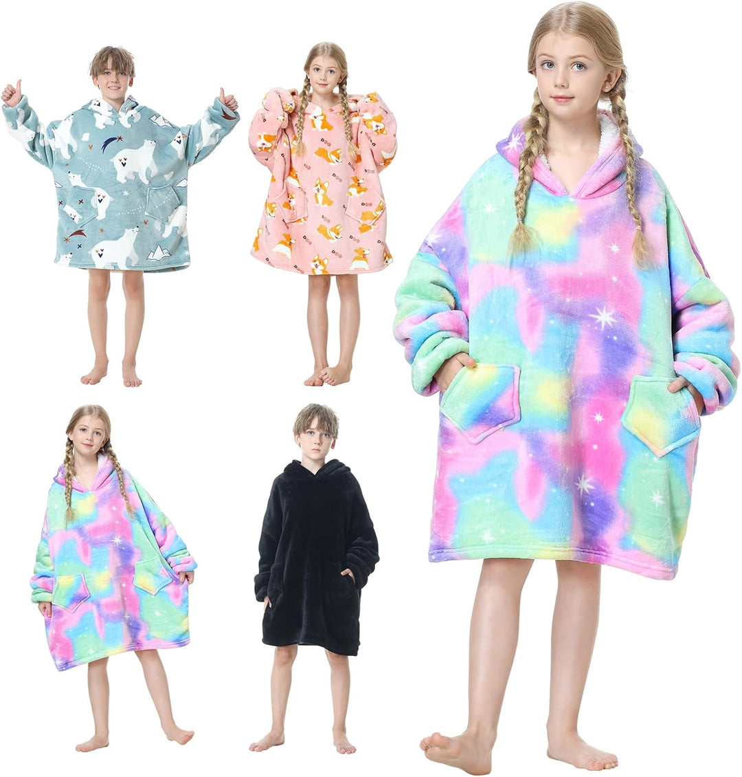 Mokani ÜBergrossE Hoodie Decke Kinder mit äRmel Tragbare Kapuzenpullover, Super Weich Warmes Bequeme
